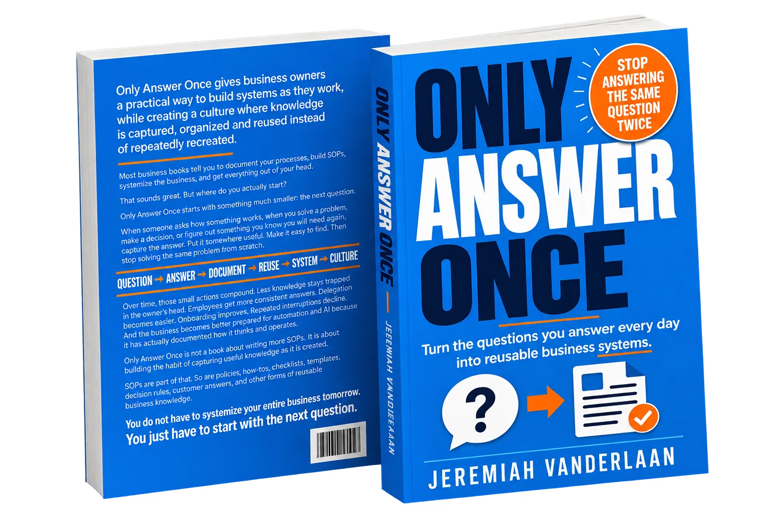 Only Answer Once front and back book covers